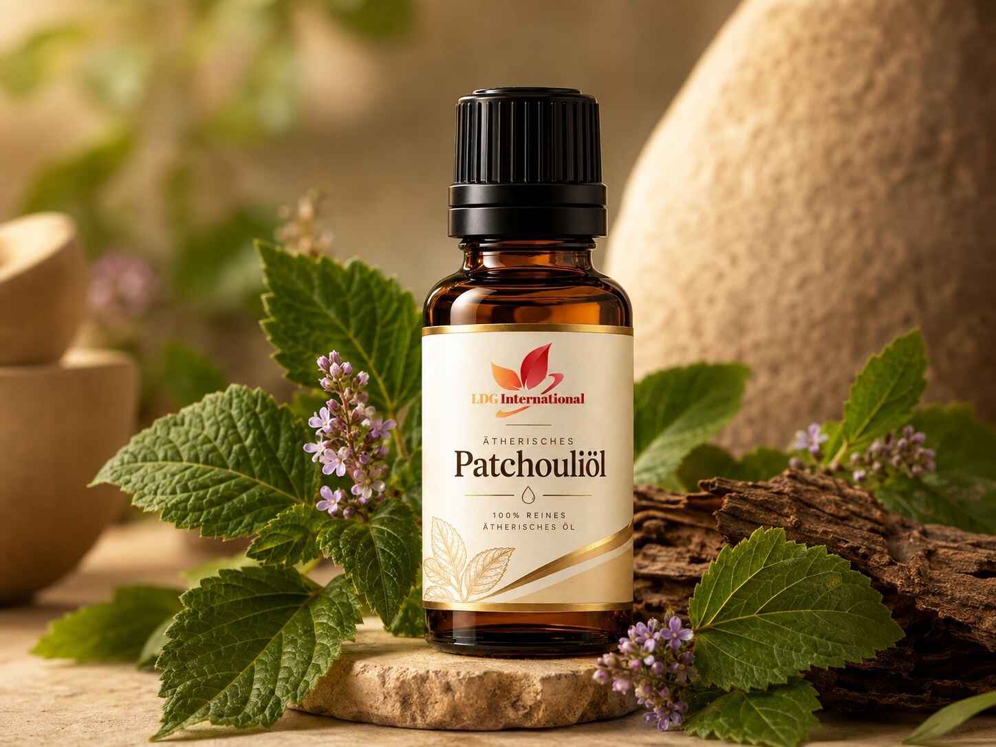 Patchouli Pflanze und ätherisches Patchouliöl